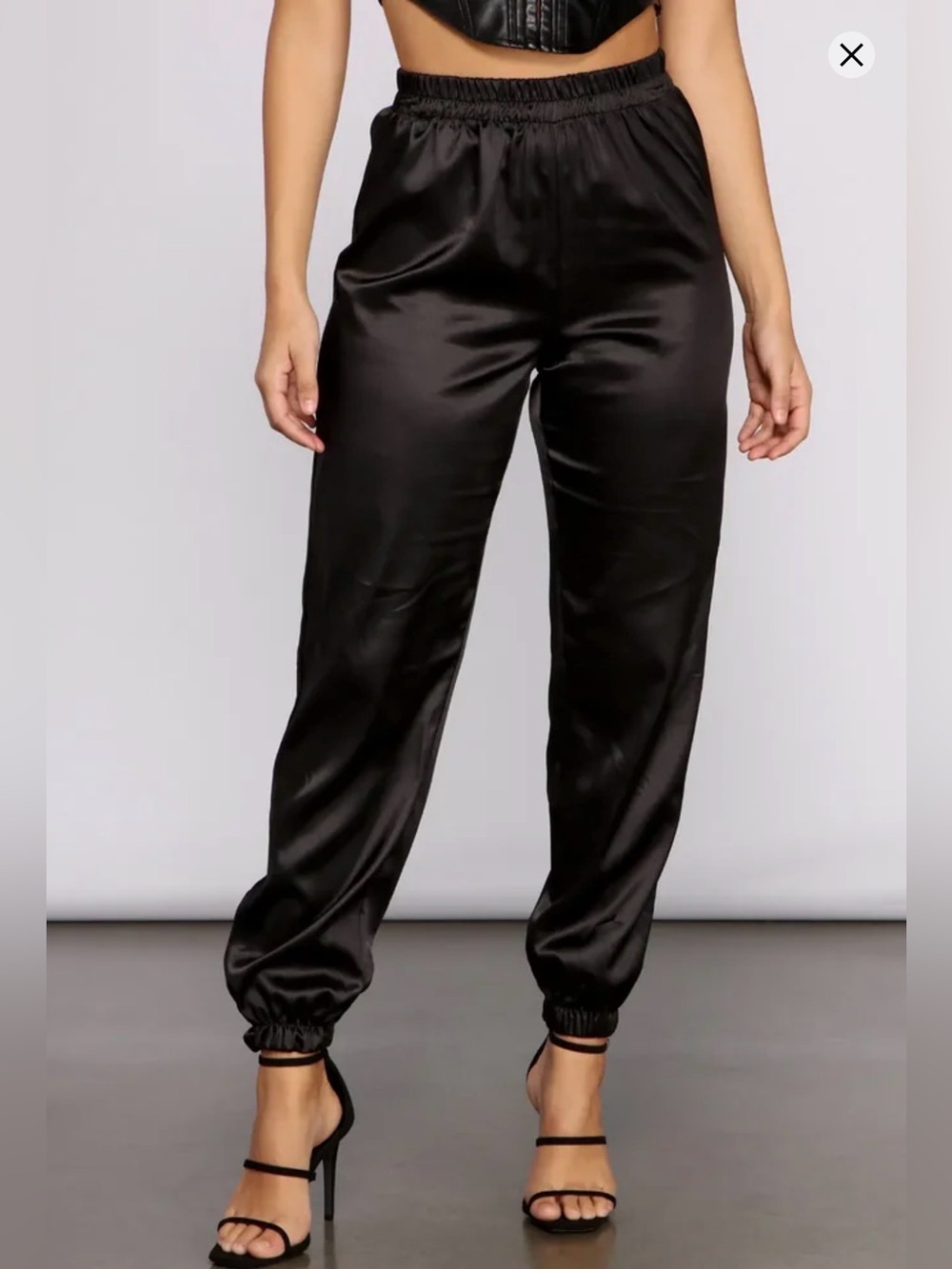 Lane Bryant Black Satin Elastic-Waist Joggers